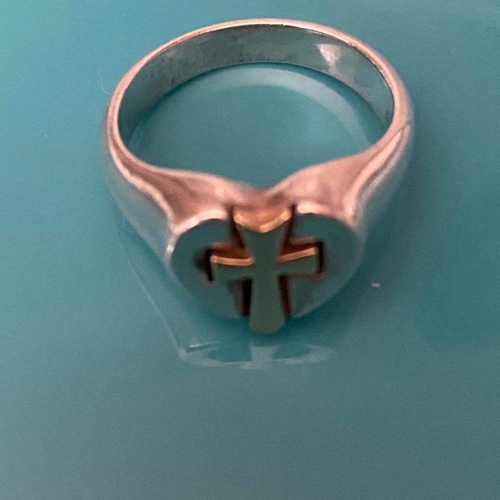 James Avery 14K Gold/Silver Heart Cross Ring SZ 6